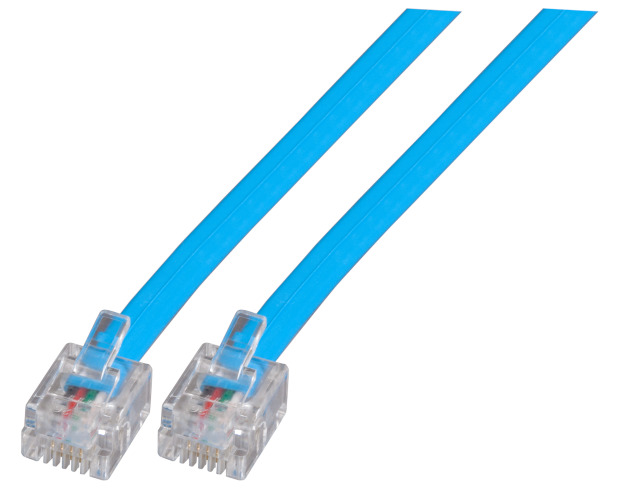 Modularkabel blau, 2 x RJ11 (6/4) Stecker, 1:1, 0,15 m