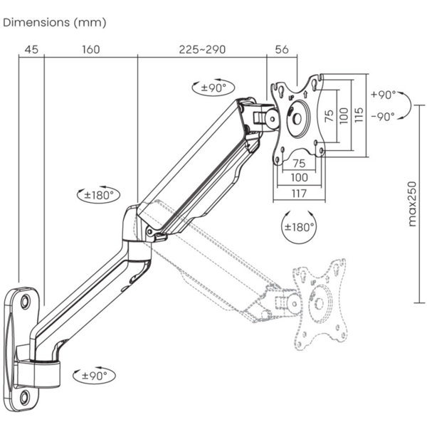 Monitor Wandhalterung mit Gasfeder 17-32
