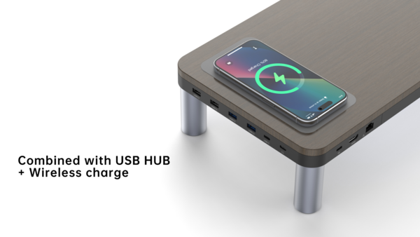 Monitorständer mit USB-C-Dockingstation 9in1, 15W Qi-charge/HDMI/LAN/PD/USB