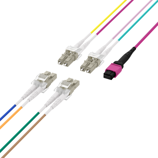 MPO-PLUS®(F)-LC Trunkkabel OM4 8 Fasern, Typ B LSZH erika-violett 1m