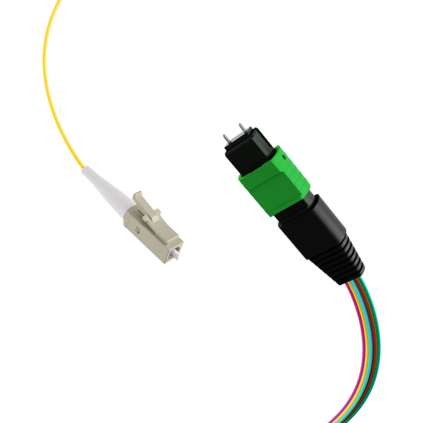 MTP®/APC(M)-LC/APC Fanoutkabel OS2 12 Fasern, Typ B LSZH gelb 1m