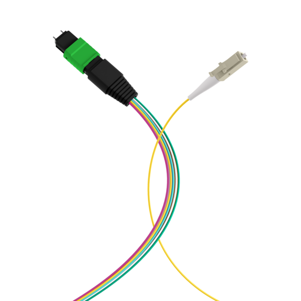 MTP®/APC(M)-LC/APC Fanoutkabel OS2 12 Fasern, Typ B LSZH gelb 1m