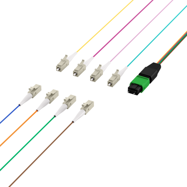 MTP®/APC(M)-LC Fanoutkabel OS2 8 Fasern, Typ B LSZH gelb 1m