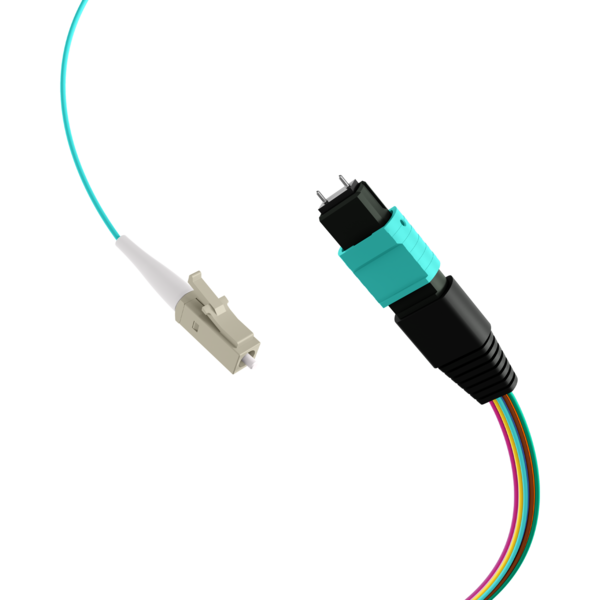 MTP©(M)-LC Fanoutkabel OM3 12 Fasern -- Typ B LSZH aqua 0,4m