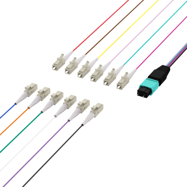 MTP©(M)-LC Fanoutkabel OM3 12 Fasern -- Typ B LSZH aqua 0,4m