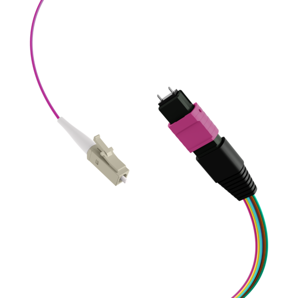 MTP®(M)-LC Fanoutkabel OM4 12 Fasern, Typ B LSZH erika-violett 0,4m