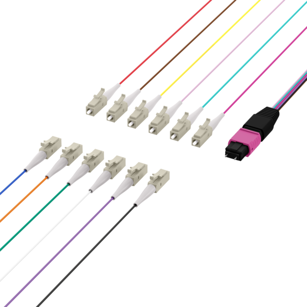 MTP®(M)-LC Fanoutkabel OM4 12 Fasern, Typ B LSZH erika-violett 0,4m