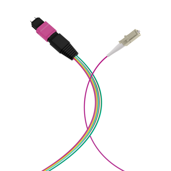 MTP®(M)-LC Fanoutkabel OM4 12 Fasern, Typ B LSZH erika-violett 0,4m