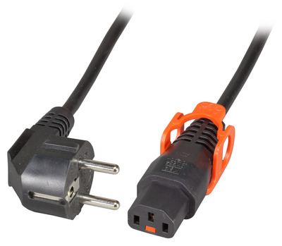 Netzleitung CEE7/7 gewinkelt 90° - C13 180° -- IEC Lock+, schwarz, 2,0 m Netzleitung CEE7/7 gewinkelt 90° - C13 180° -- IEC Lock+, schwarz, 2,0 m