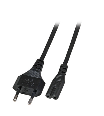 Netzleitung Euro-C7 180°, schw -- arz, 1 m, 2 x 0.75 mm²