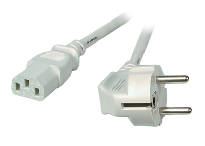 Netzleitung Schutzkontakt 90° - C13 -- 180°, grau, 2,0 m, 3 x 0,75 mm²