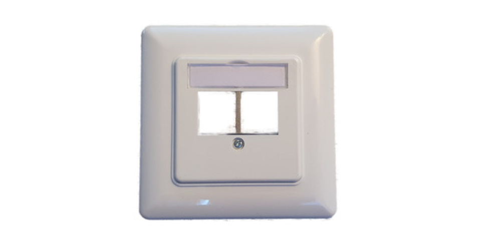Netzwerkdose 2-Port Rahmenset für Keystones, gerader, Auslass, DIN49075, RAL9003 Signalweiß - 1 VPE = 10 Stück Netzwerkdose