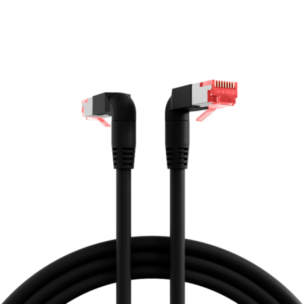 Patchkabel  RJ45 Patchkabel Cat.6A S/FTP LSZH, Draka UC900 TM21 2x90° schwarz 5m - 1 VPE = 5 Stück Patchkabel