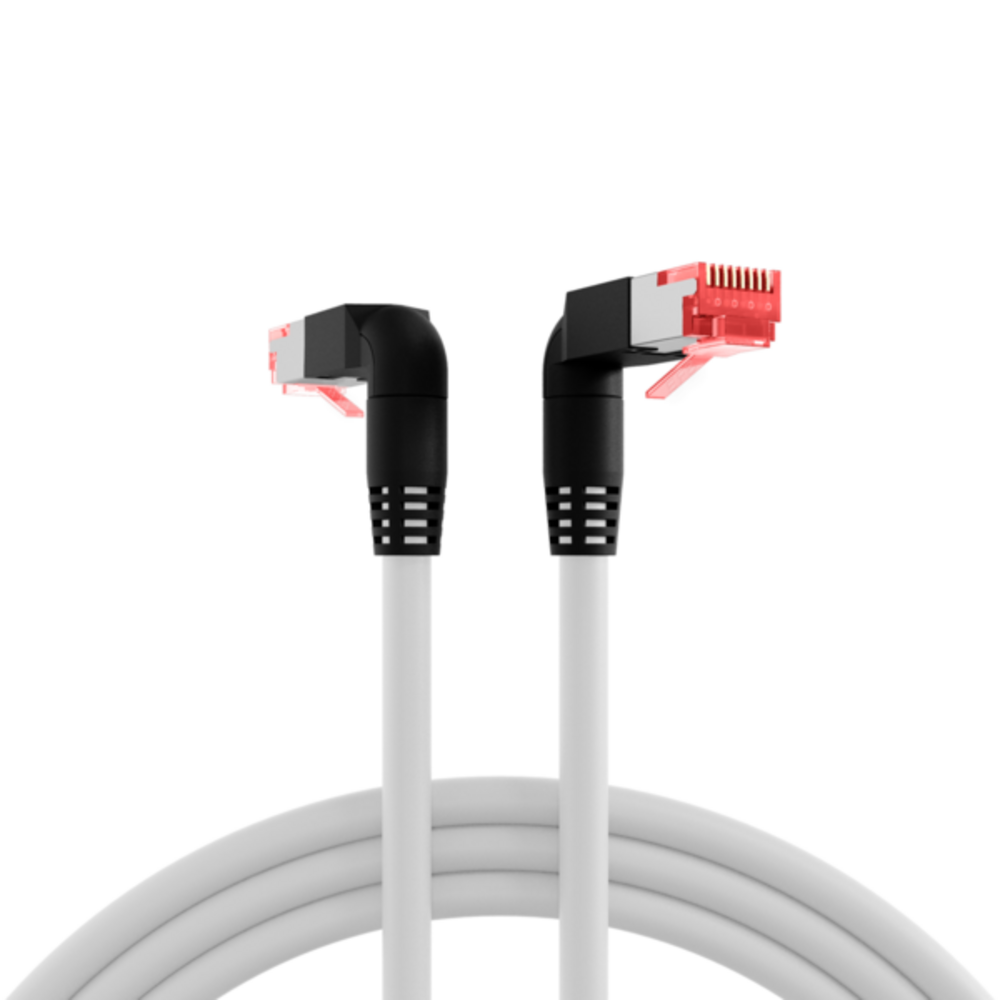 Patchkabel  RJ45 Patchkabel Cat.6A S/FTP LSZH, Draka UC900 TM21 2x90° weiß 3m - 1 VPE = 5 Stück Patchkabel