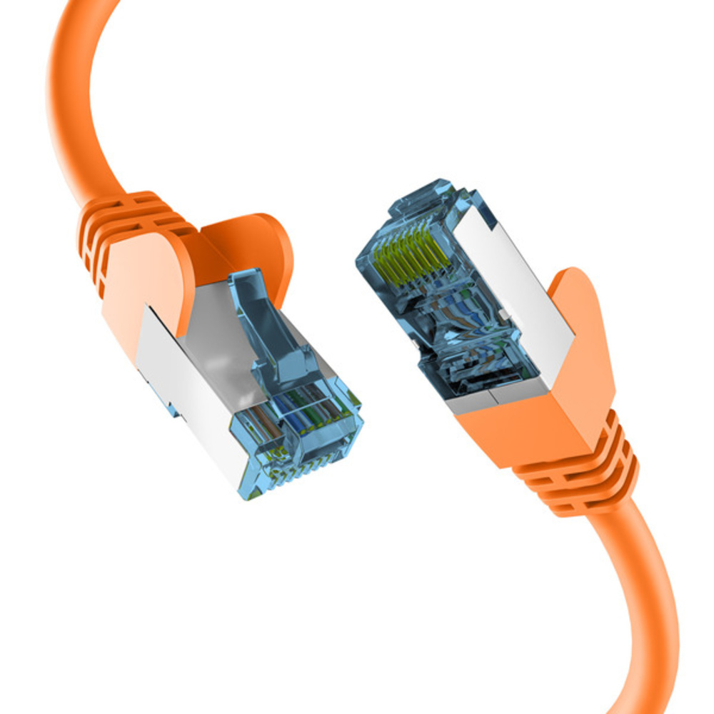 Patchkabel RJ45 PATCHKABEL mit CAT7 ROHKABEL ORANGE 0,15m, S/FTP PIMF Netzwerkkabel LAN DSL - 1 VPE = 10 Stï¿½ck