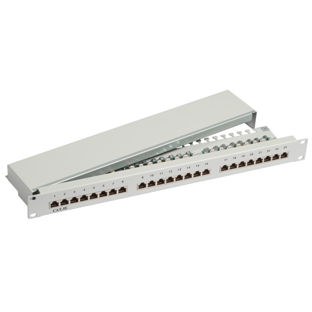 Patchpanel 24xRJ45 1HE Cat.5e GHMT zertifiziert, RAL 7035 grau Patchpanel 24xRJ45 1HE Cat.5e GHMT zertifiziert, RAL 7035 grau