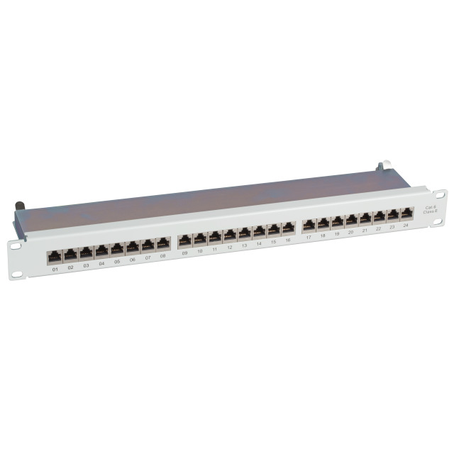 Patchpanel 24xRJ45 1HE Cat.6,Class E 250 MHz, RAL7035 grau Patchpanel 24xRJ45 1HE Cat.6,Class E 250 MHz, RAL7035 grau