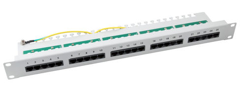 Patchpanel 25xRJ45 8/4 1HE ISDN, RAL7035, Cat. 3