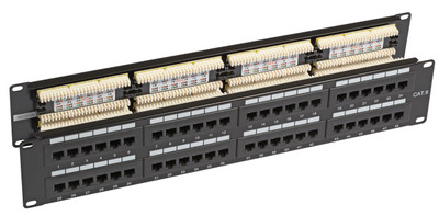 Patchpanel 48xRJ45 Cat.5e UTP schwarz,  -- 2HE, 180°