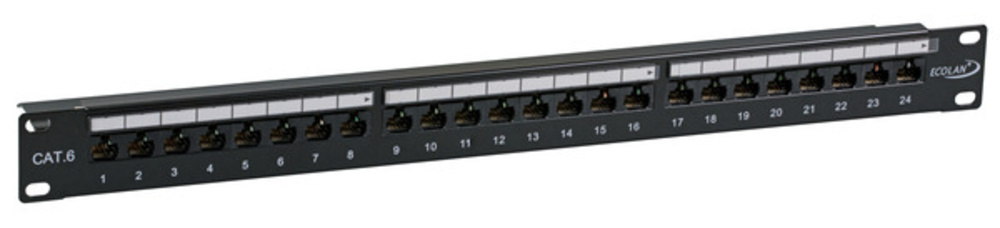 Patchpanel ECOLAN® Patchpanel UTP 24xRJ45 Cat.6, 19? 1HE RAL9005 schwarz - 1 VPE = 9 Stück Patchpanel