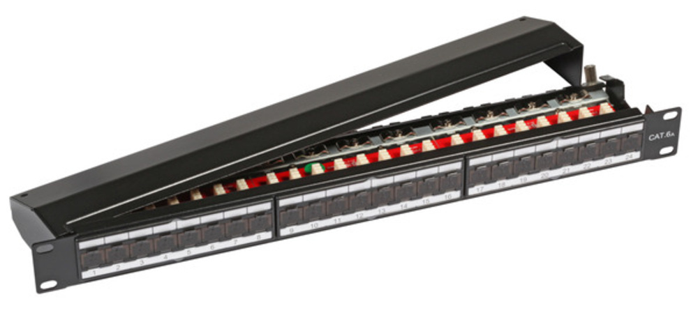Patchpanel Patchpanel STP 24xRJ45 Cat.6A/Class EA, 19? 1HE, RAL9005 schwarz - 1 VPE = 9 Stück Patchpanel