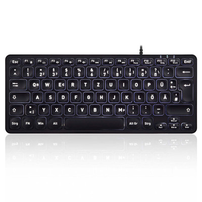 Perixx PERIBOARD-332B DE, Mini-Tastatur, USB kabelgebunden, beleuchtet, schwarz (Produktbild 1)