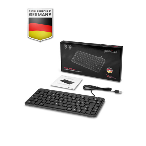Perixx PERIBOARD-414 B DE, kabelgebundene Mini USB Tastatur, leise Tasten