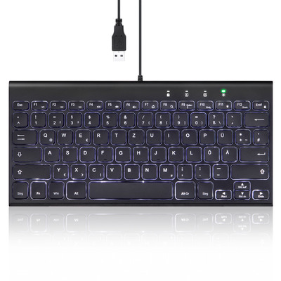 Perixx PERIBOARD-429 DE, kabelgebunden, USB Mini Tastatur mit Hintergrundbeleuchtung, schwarz (Produktbild 1)
