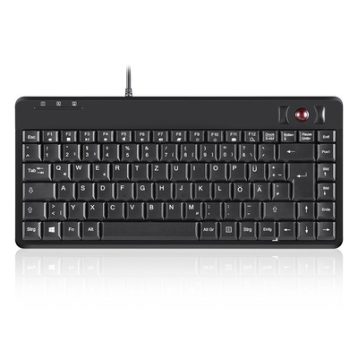 Perixx PERIBOARD-505H PLUS DE, Mini USB-Tastatur, Trackball, Hub, schwarz (Produktbild 1)