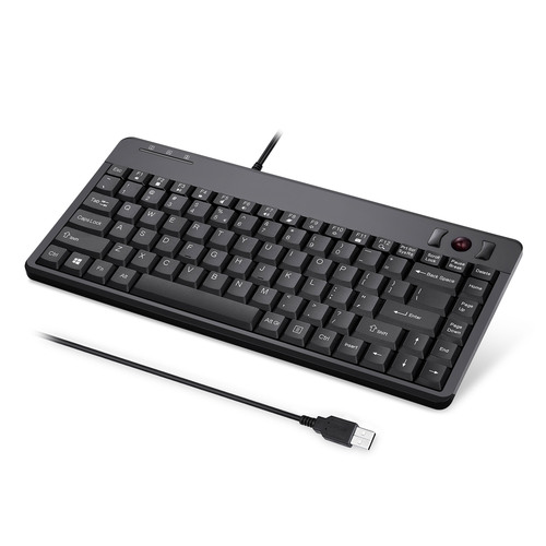 Perixx PERIBOARD-505H PLUS US, Mini USB-Tastatur, Trackball, Hub, schwarz
