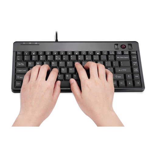 Perixx PERIBOARD-505H PLUS US, Mini USB-Tastatur, Trackball, Hub, schwarz