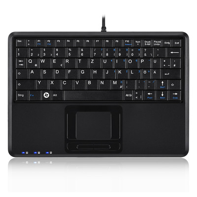 Perixx PERIBOARD-510 H PLUS ES, Mini USB-Tastatur, Touchpad, Hub, schwarz