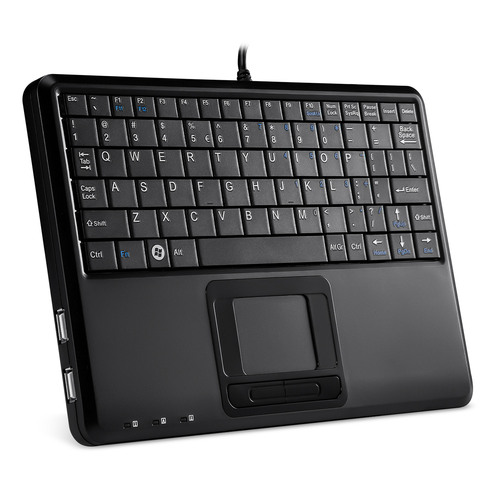 Perixx PERIBOARD-510 H PLUS US, Mini USB-Tastatur, Touchpad, Hub, schwarz