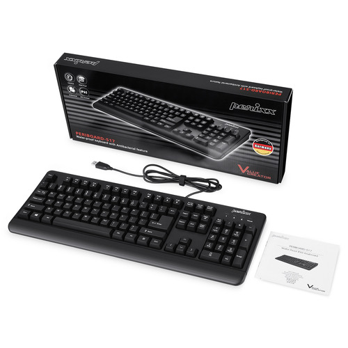 Perixx PERIBOARD-517 DE, Wasser- und staubdichte USB-Tastatur, IP65, schwarz