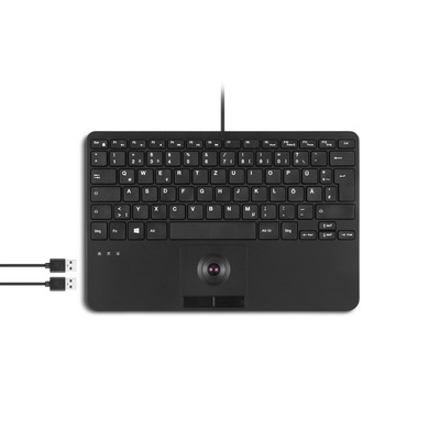 Perixx PERIBOARD-526 H DE, Kabelgebundene Mini-USB-Tastatur, Trackball, USB Hub (Produktbild 1)