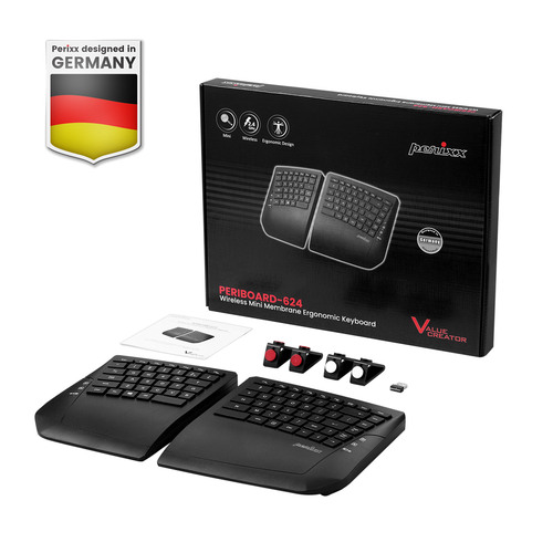 Perixx PERIBOARD-624 B DE - Kabellose ergonomische Split-Tastatur