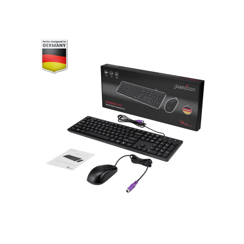 Perixx PERIDUO-117 P US Tastatur-Maus-Set, PS/2, kabelgebunden, schwarz
