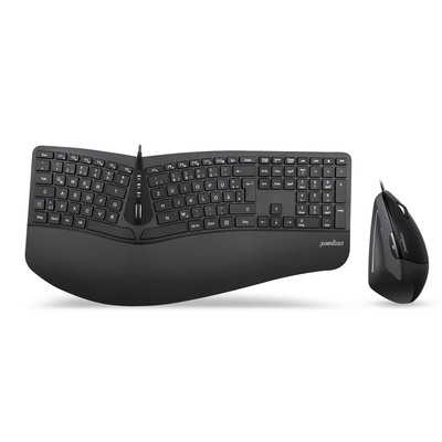 Perixx PERIDUO-505B, DE, Tastatur- und Maus Set, USB-Kabel, ergonomisch, schwarz (Produktbild 1)