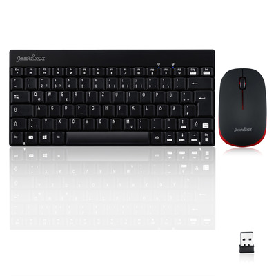 Perixx PERIDUO-712 DE B, Mini Tastatur und Maus Set, schnurlos, schwarz