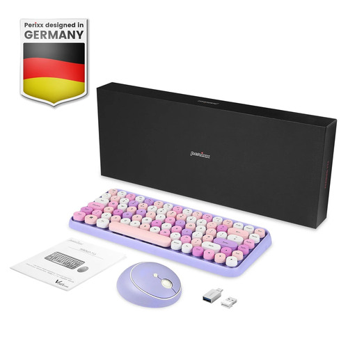 Perixx PERIDUO-713PP DE, Mini Tastatur-Maus Set, Retro Vintage Design, violett