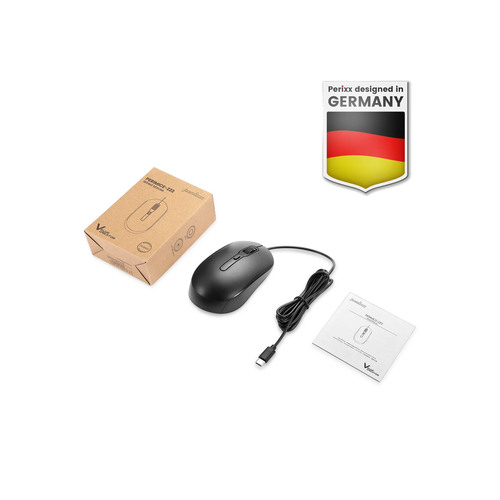 Perixx PERIMICE-222CB, Maus, optisch, 4 Tasten, Silent, USB-C, schwarz