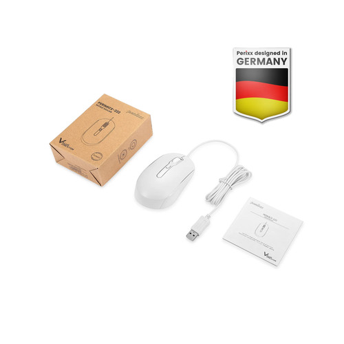 Perixx PERIMICE-222UW, Maus, optisch, 4 Tasten, Silent, USB-A, weiß