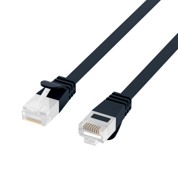 RJ45 Flachpatchkabel Cat.6A U/UTP PVC -- schwarz 0,25m