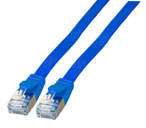 RJ45 Flachpatchkabel U/FTP, Cat.6A, PVC, 0,15m, blau