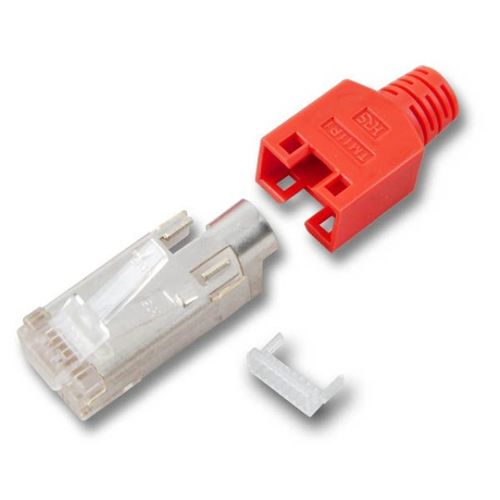 RJ45-Hirose Stecker TM11 rot, 50 Stück, 3 Elemente, Cat.5e RJ45-Hirose Stecker TM11 rot, 50 Stück, 3 Elemente, Cat.5e