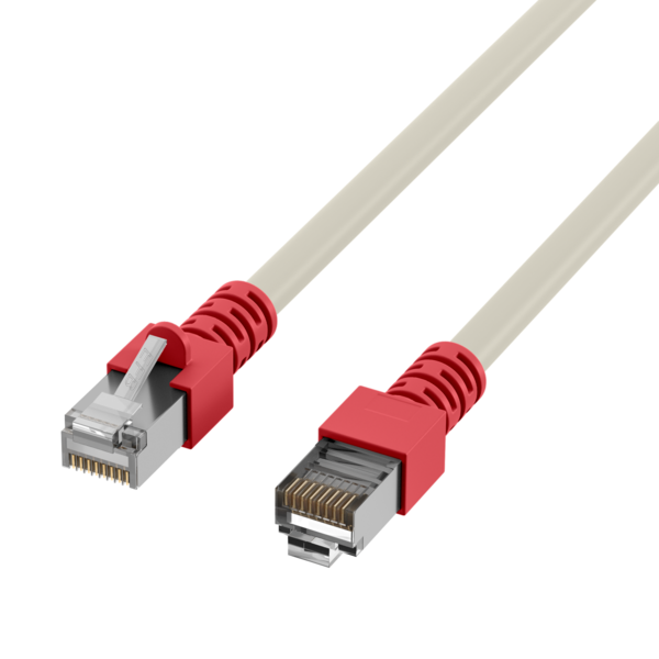 RJ45 Patchkabel Cat.5e SF/UTP PVC -- Tülle rot CCA crossed grau 1m