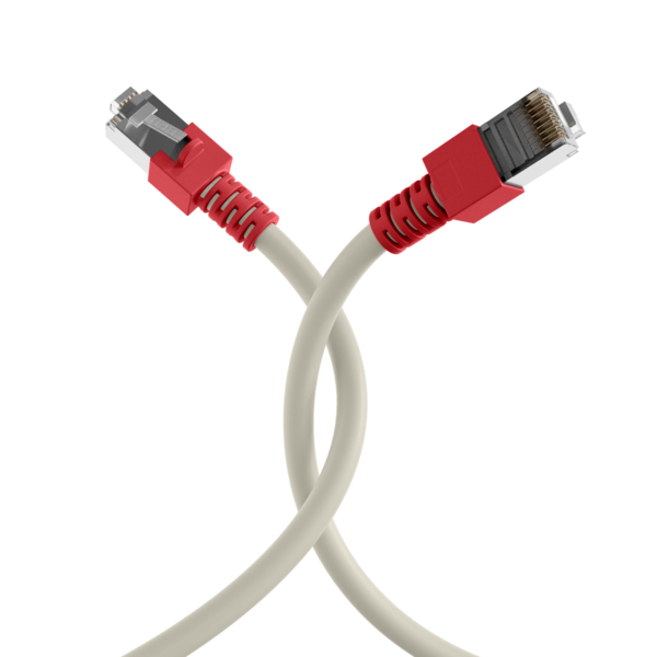 RJ45 Patchkabel Cat.5e SF/UTP PVC -- Tülle rot CCA crossed grau 1m