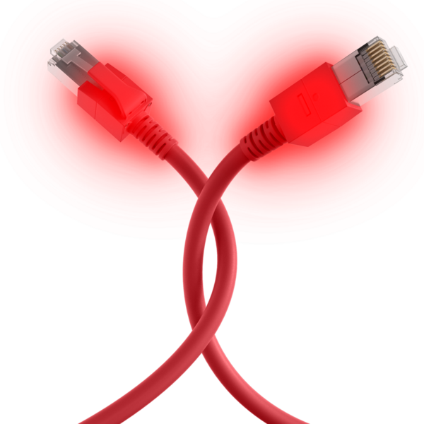 RJ45 Patchkabel Cat.6A S/FTP FRNC, VC LED rot 1,5m