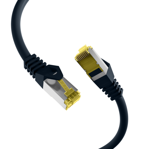 RJ45 Patchkabel Cat.6A S/FTP LSZH -- Cat.7 Rohkabel schwarz 0,15m