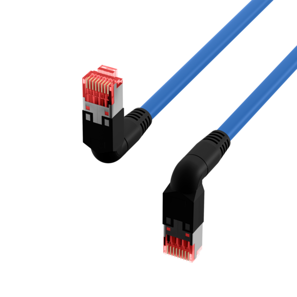 RJ45 Patchkabel Cat.6A S/FTP LSZH -- Draka UC900 TM21 2x90° blau 2m